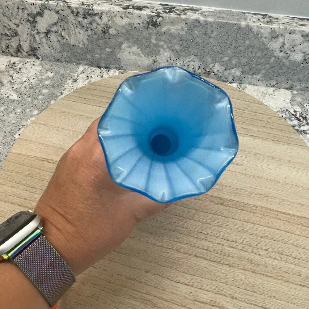 Vintage Slim Neck Skinny Blue White Glass Vase